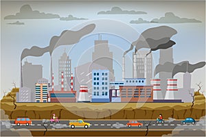 Illustration of Industrial chimneys with heavy smoke causing air pollution