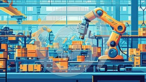 Illustration of industrial robots working