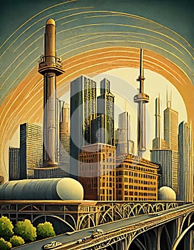 illustration of an industrial skyline