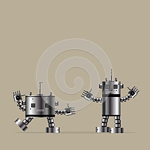 Illustration Industrial technology robotics symbol concept toys children happy smiling robots two artificial intelligence high tec