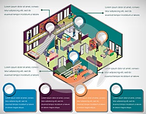 Illustration of info graphic interior room concept