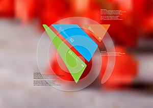 Illustration infographic template with triangle askew divided to three standalone color parts