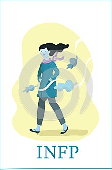 Illustration of INFP concept depicting a woman walking in the park.