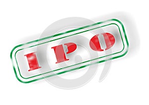 Illustration of Initial Public Offering stamp on plain white background