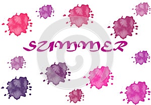 Illustration: the inscription `summer` is isolated on a white background with bright droplets. illustration: the inscription `s