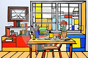 Illustration home table interior background interior room