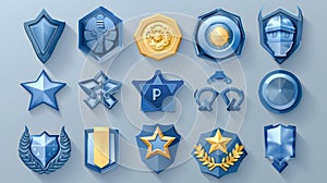 An illustration of an insignia rank badge from the military for a 3D game. Isolated army symbol with a progress cartoon