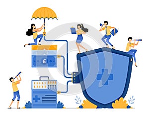 Illustration of integrated health protection for patients in guaranteeing payment medicines services. Vector design can be use for