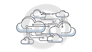 An illustration of interconnected cloud computing technology on a white background