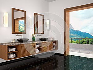 Illustration of Interior bathroom with beautiful view to natu