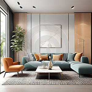 interior design for living area or reception in modern concept design 3d illustration 3d rendering