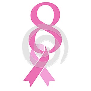 Illustration International Day Eighth of March with breast cancer prevention symbol