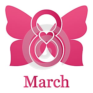 Illustration of International Day the eighth of March in the form of a pink butterfly