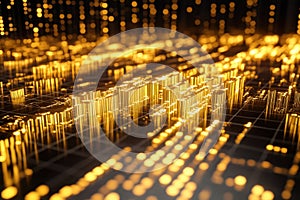 Visually striking golden data visualization representing sound waves in a digital landscape