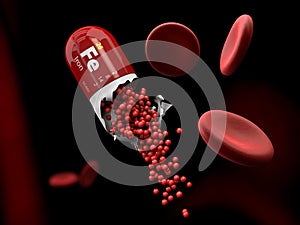Illustration of Iron mineral Capsule dissolves in the stomach