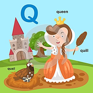 Illustration Isolated Alphabet Letter Q-quail,queen,quill