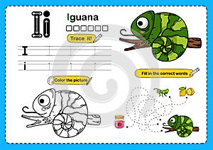 Illustration Isolated Animal Alphabet Letter I-Iguana