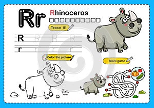 Illustration Isolated Animal Alphabet Letter R-rhinoceros photo