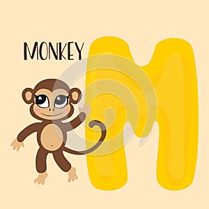 illustration of isolated animal alphabet M with monkey