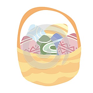 Illustration of isolated basket of easter eggs on white