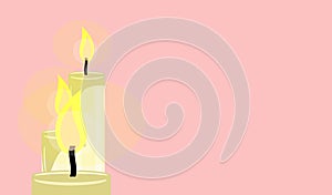 Illustration with isolated elements on light background. Burning candle flame.