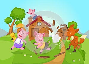 Illustration of isolated fairy tale three little pigs