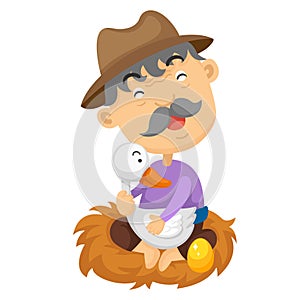 Illustration of isolated goose with golden egg fairy tale