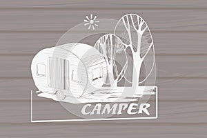 Illustration of isolated Hand Drawn, doodle Camper