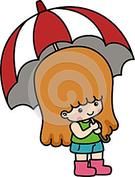 Illustration of isolated little girl holding umbrella