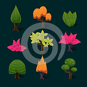 Illustration Isolated Set of Cartoon Tree