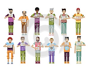 Illustration isolated set of men with laptop