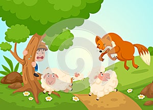 Illustration of isolated the shepherd boy fairy tale