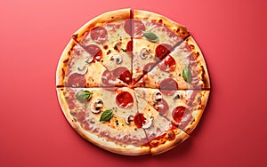 An illustration of an Italian pizza with a vivid and minimalist style, Generative Ai