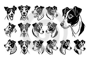 Illustration of jack russell terrier dog head sticker design set