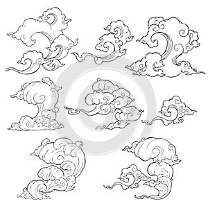 Illustration Japanese cloud or Chinese cloud oriental style collection set