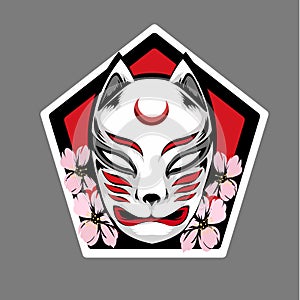 The illustration of japanese ghost traditional maskwith flower photo