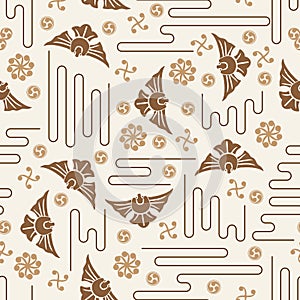 Japanese Mon Koi fish icon style seamless pattern