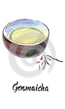 Illustration of Japanese tea, Genmaicha tea photo