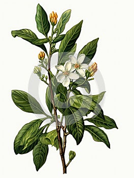 Illustration of jasmine flower on branch