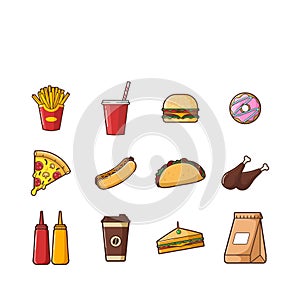 Illustration of JunkFood, FastFood set - vector illustration design - Food Logo - Food Vector Illustration photo