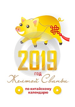 Illustration of kawaii pig, symbol of 2019 on the Chinese calendar.