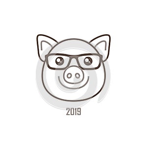 Illustration of kawaii pig, symbol of 2019 on the Chinese calendar.