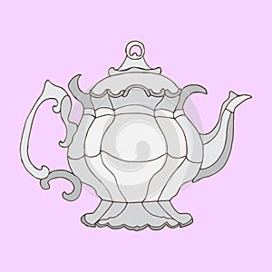 Illustration kettle. beautiful teapotsttle on a pink background.