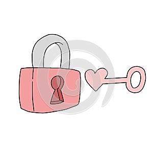 Illustration of a key with a heart trying to open a padlock