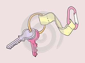 Illustration of keyring holding two keys in color