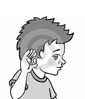 Illustration of a Kid Demonstrating His Sense of Hearing