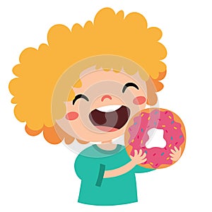 Illustration Of Kid With Donut