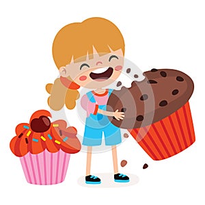 Illustration Of Kid With Muffin