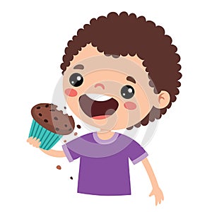 Illustration Of Kid With Muffin