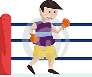 The Illustration of kids activities, a boy try a boxing like an atlet